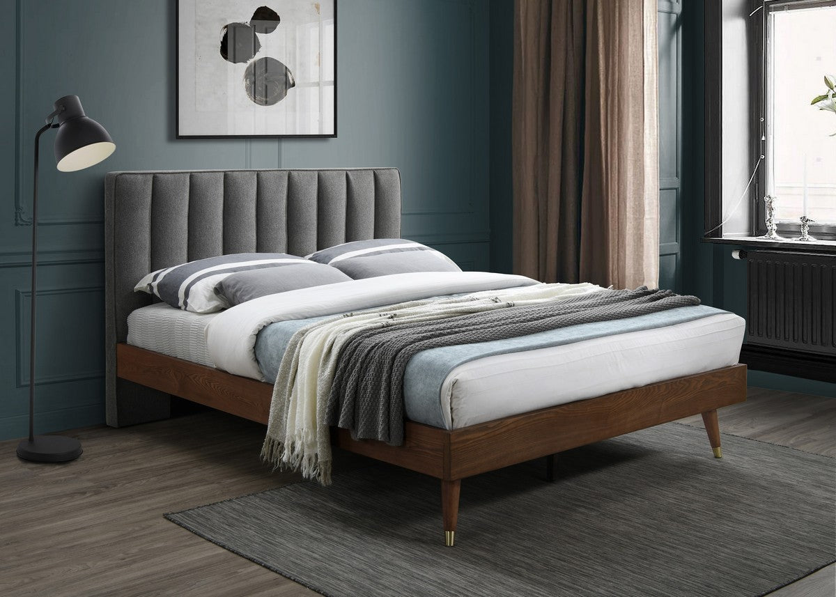 Meridian Furniture Vance Grey Linen Fabric King Bed (3 Boxes)