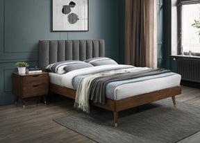 Meridian Furniture Vance Grey Linen Fabric Queen Bed (3 Boxes)