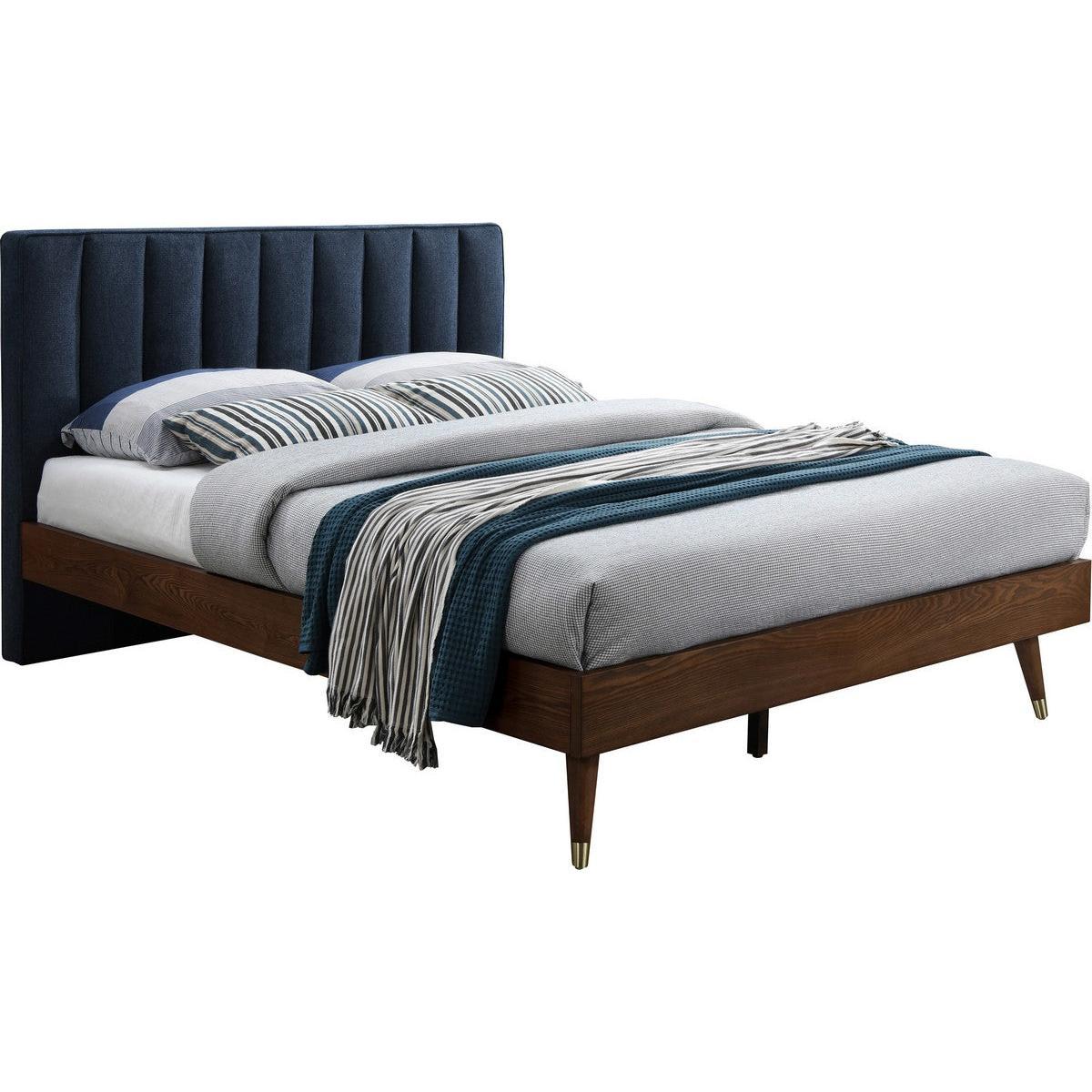 Meridian Furniture Vance Navy Linen Fabric King Bed (3 Boxes)Meridian Furniture - King Bed (3 Boxes) - Minimal And Modern - 1