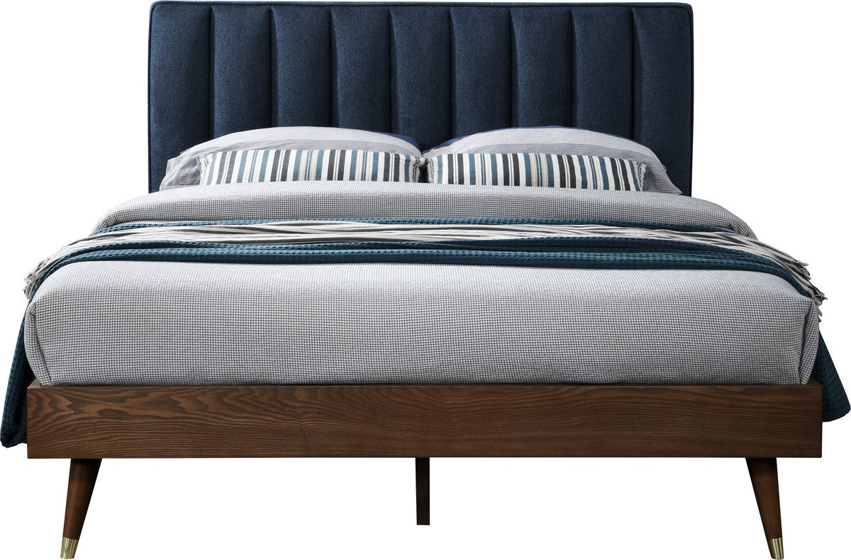 Meridian Furniture Vance Navy Linen Fabric Queen Bed (3 Boxes)
