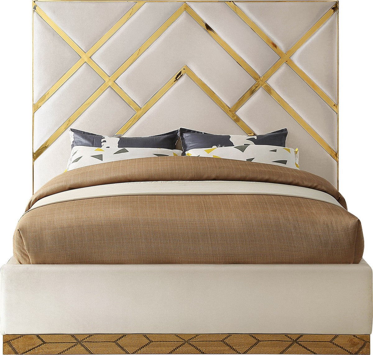 Meridian Furniture Vector Cream  Velvet Queen Bed