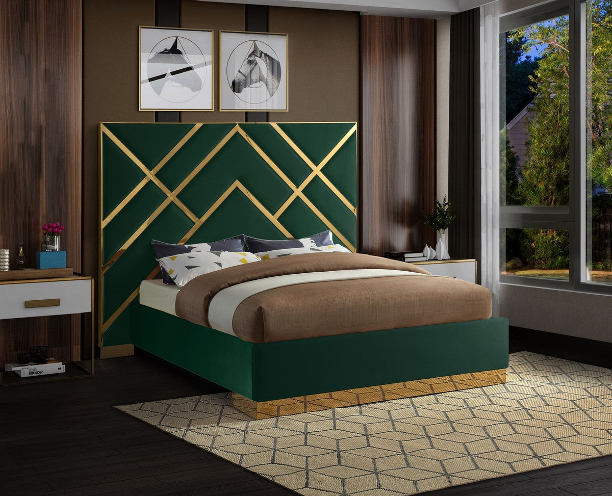 Meridian Furniture Vector Green Velvet Queen Bed
