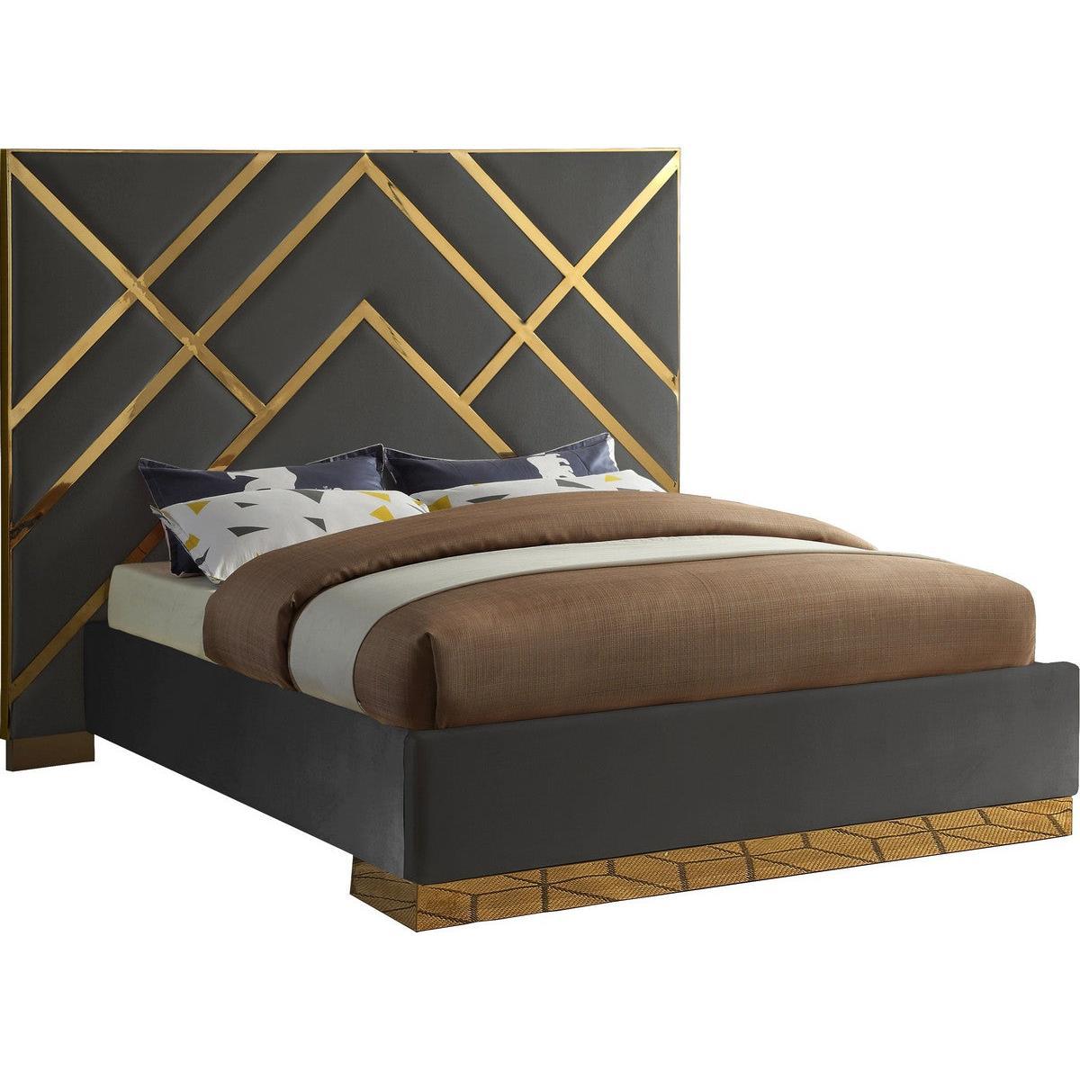Meridian Furniture Vector Grey Velvet Queen BedMeridian Furniture - Queen Bed - Minimal And Modern - 1