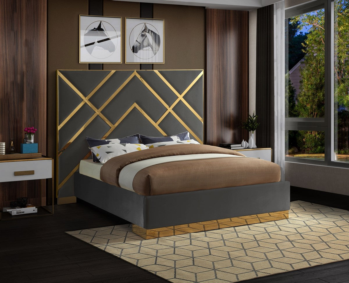 Meridian Furniture Vector Grey Velvet Queen Bed
