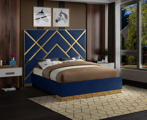 Meridian Furniture Vector Navy Velvet King Bed
