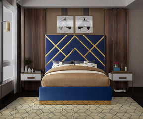 Meridian Furniture Vector Navy Velvet King Bed