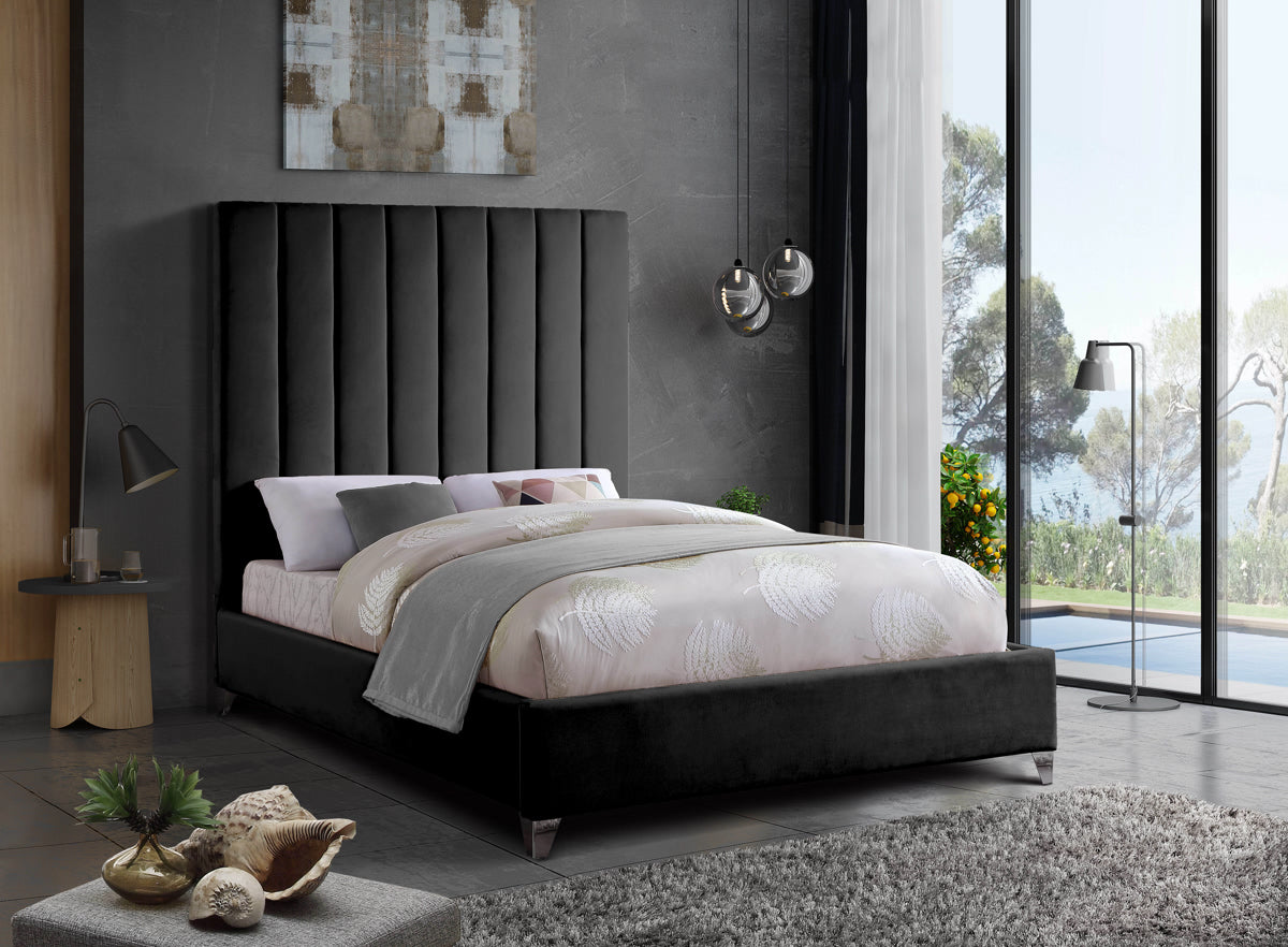 Meridian Furniture Via Black Velvet Full Bed