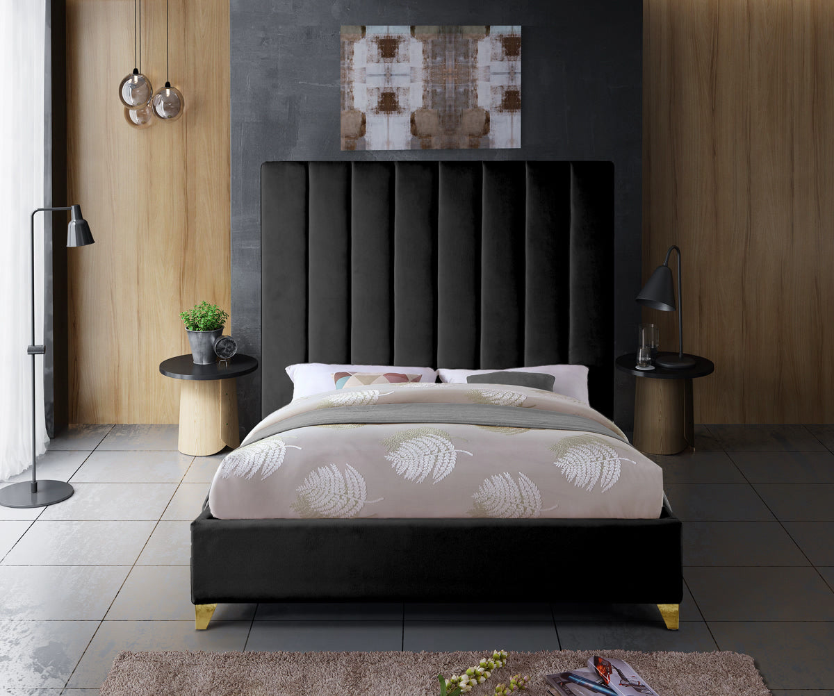 Meridian Furniture Via Black Velvet Queen Bed