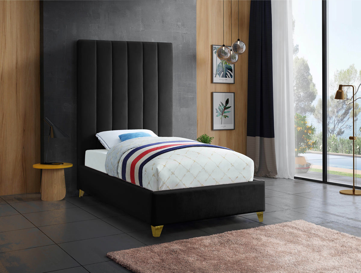 Meridian Furniture Via Black Velvet Twin Bed
