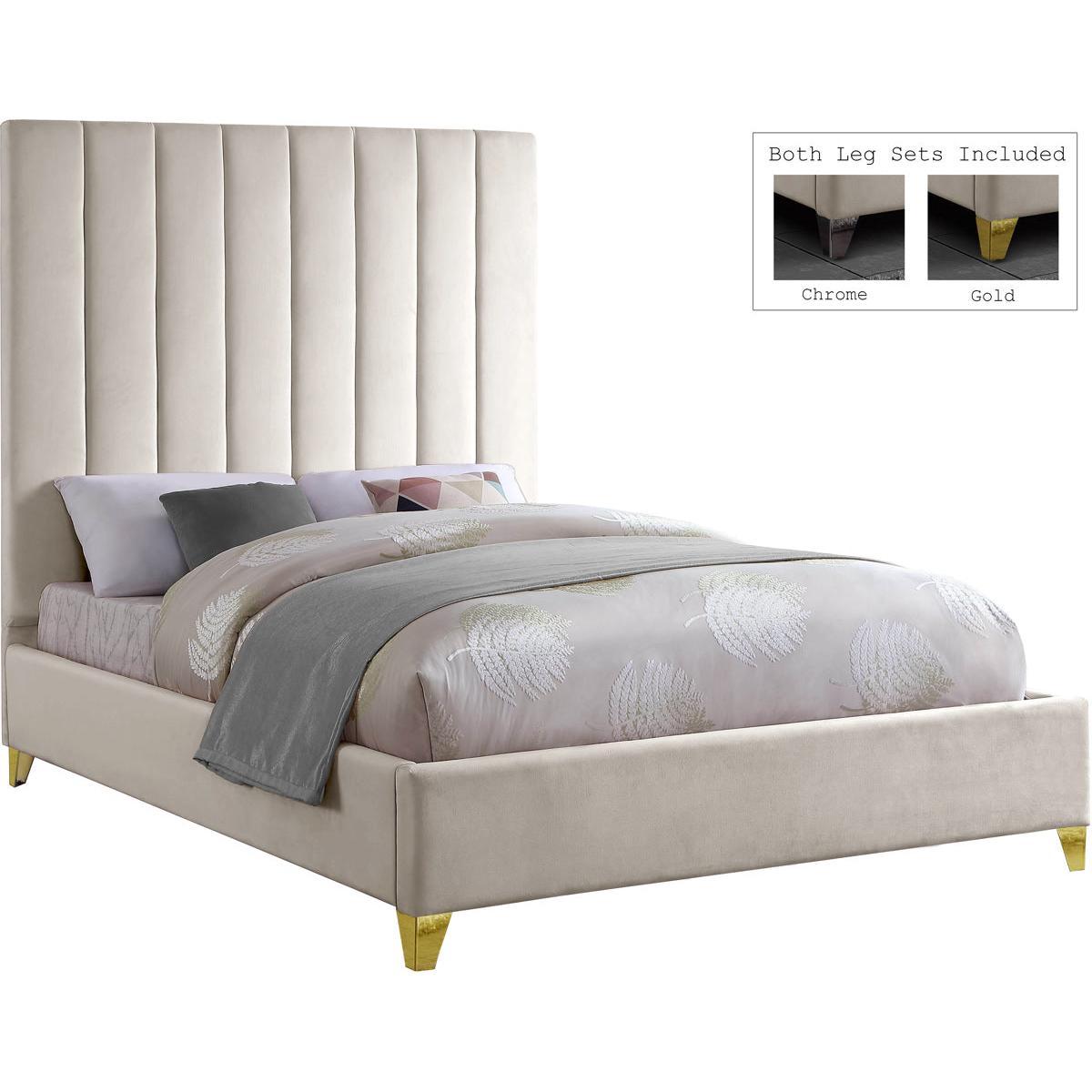 Meridian Furniture Via Cream Velvet Full BedMeridian Furniture - Full Bed - Minimal And Modern - 1