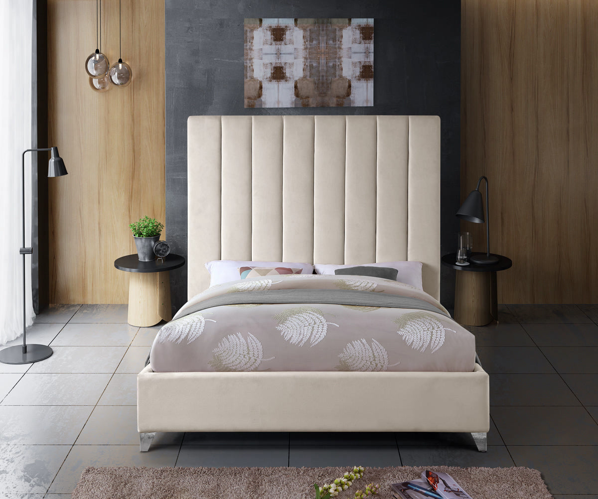 Meridian Furniture Via Cream Velvet Full Bed