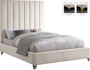 Meridian Furniture Via Cream Velvet Queen Bed