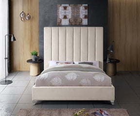 Meridian Furniture Via Cream Velvet Queen Bed