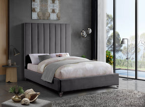 Meridian Furniture Via Grey Velvet Full Bed