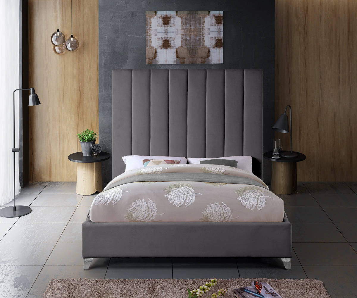 Meridian Furniture Via Grey Velvet Full Bed
