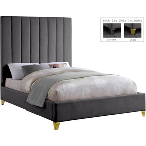 Meridian Furniture Via Grey Velvet King BedMeridian Furniture - King Bed - Minimal And Modern - 1