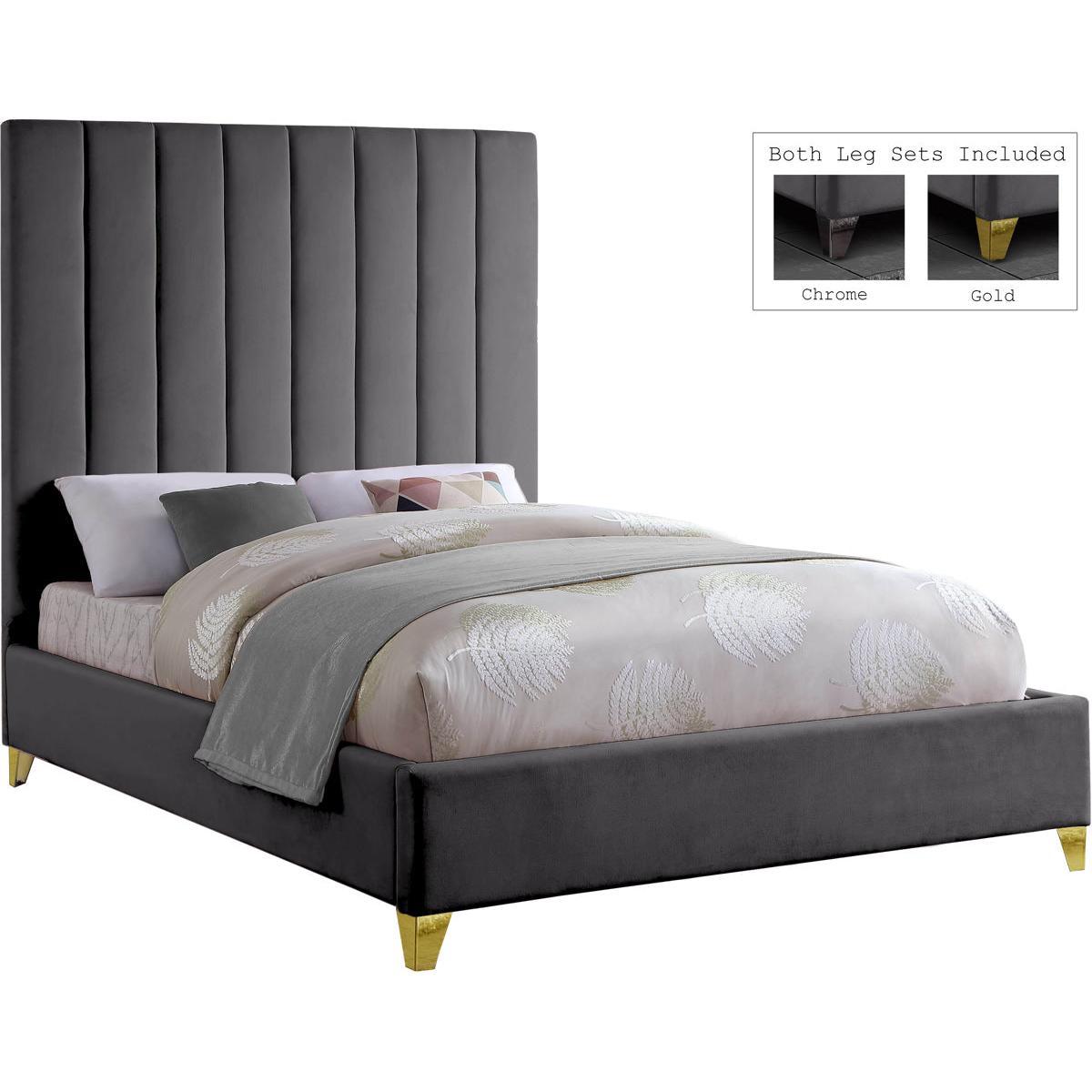 Meridian Furniture Via Grey Velvet Queen BedMeridian Furniture - Queen Bed - Minimal And Modern - 1