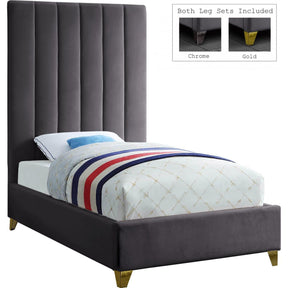 Meridian Furniture Via Grey Velvet Twin BedMeridian Furniture - Twin Bed - Minimal And Modern - 1