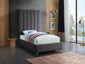 Meridian Furniture Via Grey Velvet Twin Bed