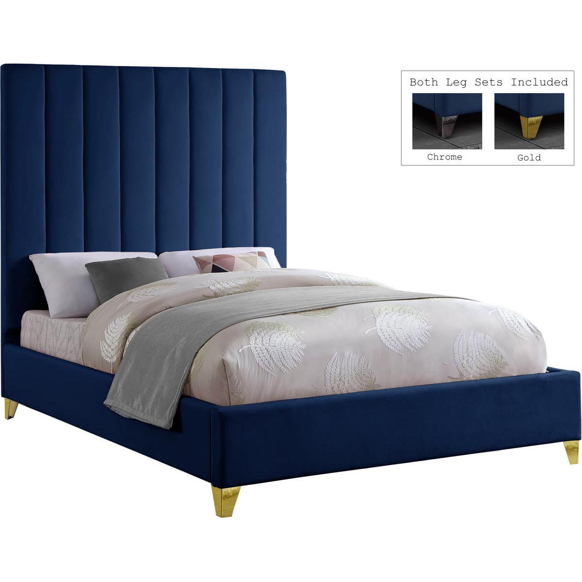Meridian Furniture Via Navy Velvet Full BedMeridian Furniture - Full Bed - Minimal And Modern - 1