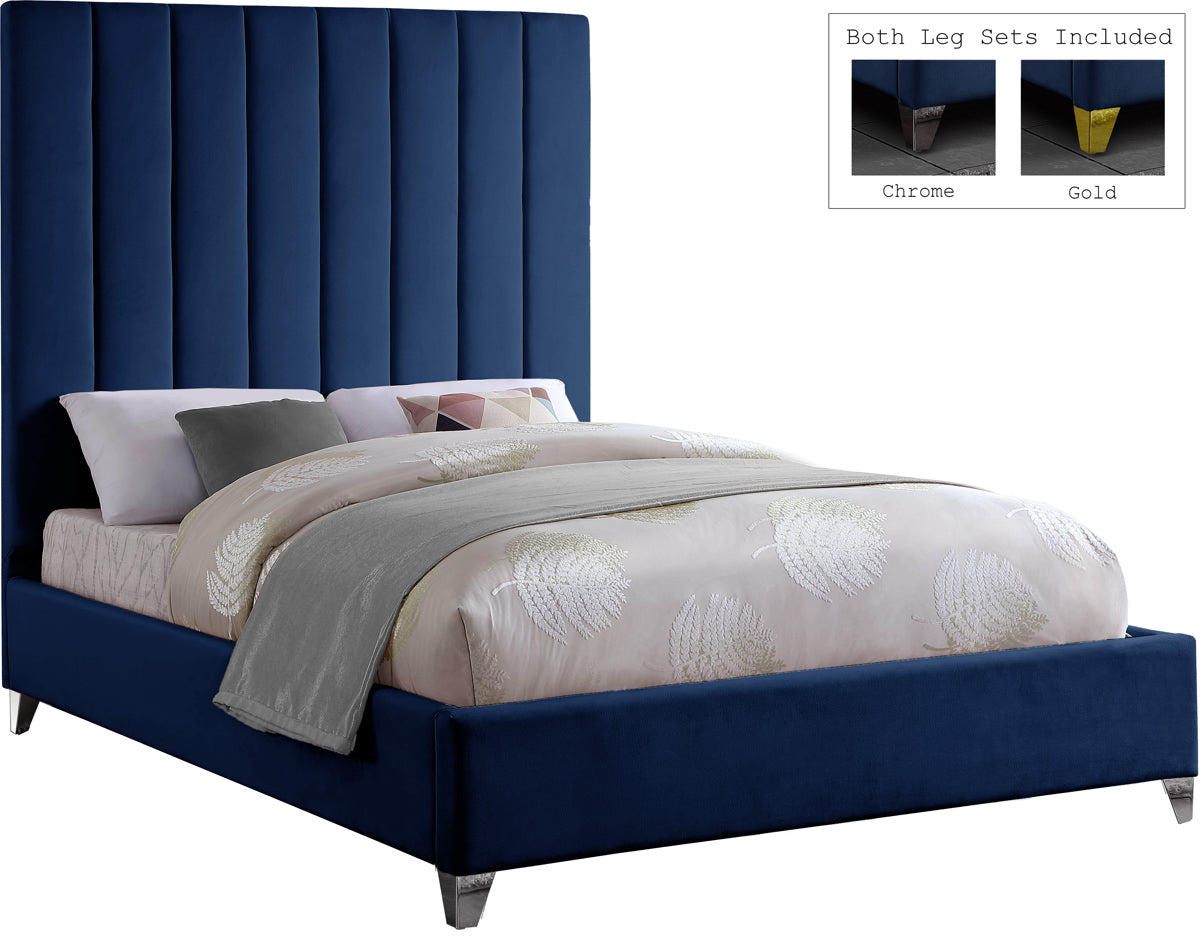 Meridian Furniture Via Navy Velvet Full Bed