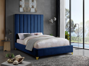 Meridian Furniture Via Navy Velvet Queen Bed