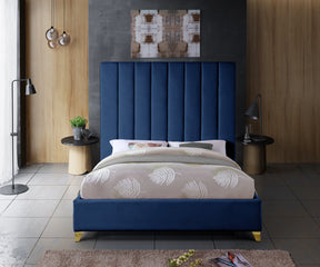Meridian Furniture Via Navy Velvet Queen Bed