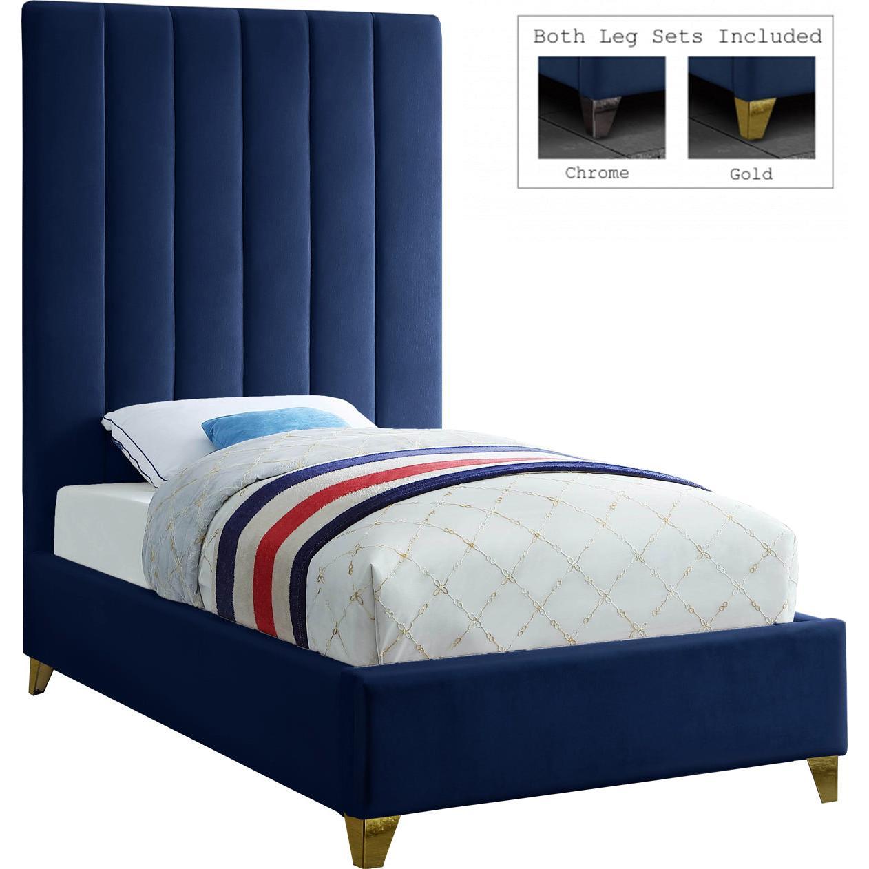 Meridian Furniture Via Navy Velvet Twin BedMeridian Furniture - Twin Bed - Minimal And Modern - 1