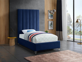 Meridian Furniture Via Navy Velvet Twin Bed