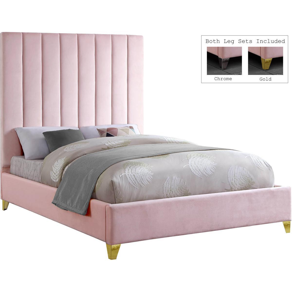 Meridian Furniture Via Pink Velvet Full BedMeridian Furniture - Full Bed - Minimal And Modern - 1