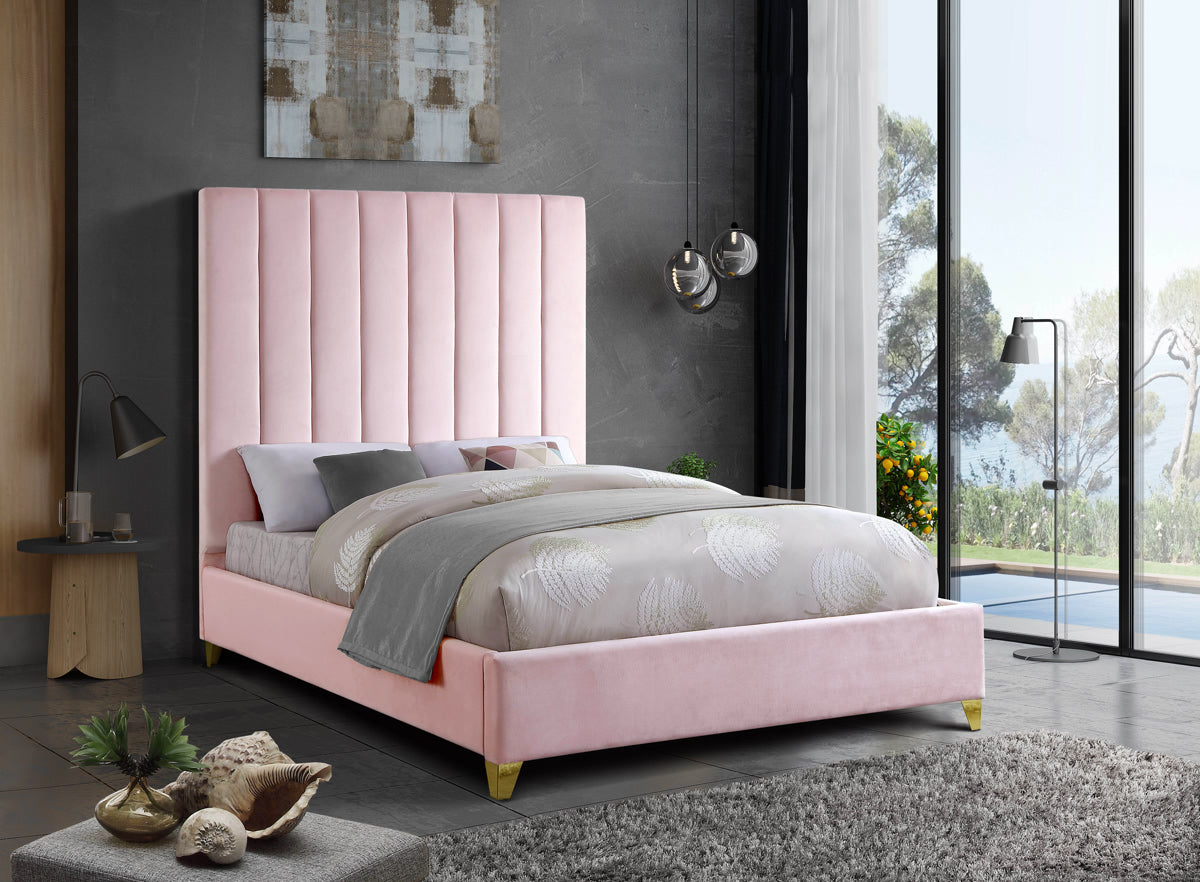 Meridian Furniture Via Pink Velvet Full Bed