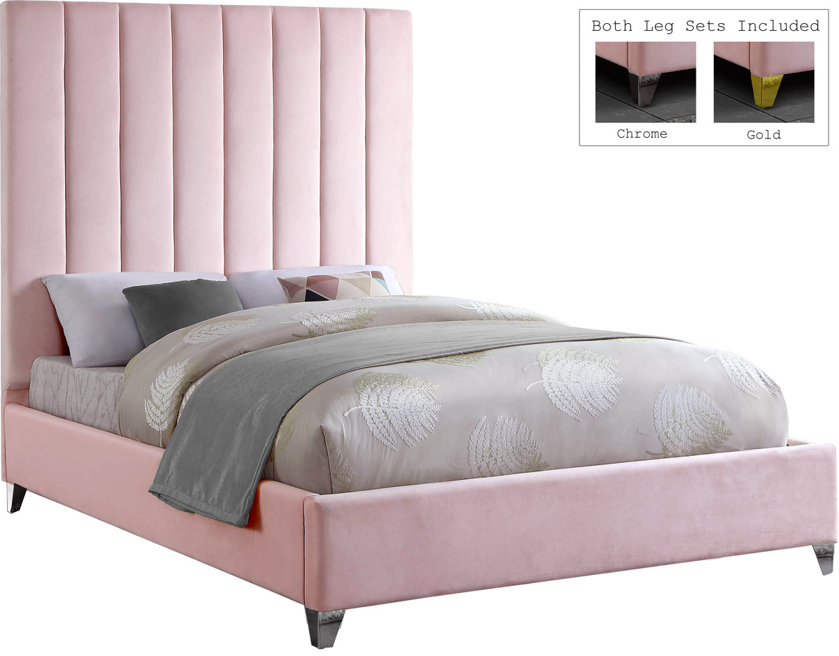Meridian Furniture Via Pink Velvet Queen Bed