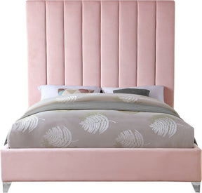 Meridian Furniture Via Pink Velvet Queen Bed
