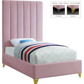 Meridian Furniture Via Pink Velvet Twin BedMeridian Furniture - Twin Bed - Minimal And Modern - 1