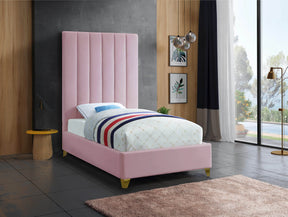 Meridian Furniture Via Pink Velvet Twin Bed