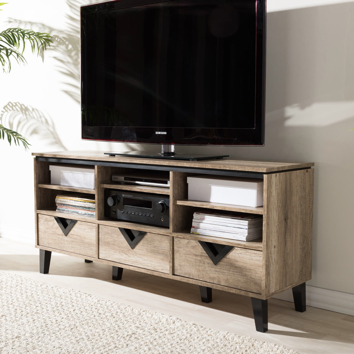Baxton Studio Wales Modern and Contemporary Light Brown Wood 55-Inch TV Stand Baxton Studio-TV Stands-Minimal And Modern - 1