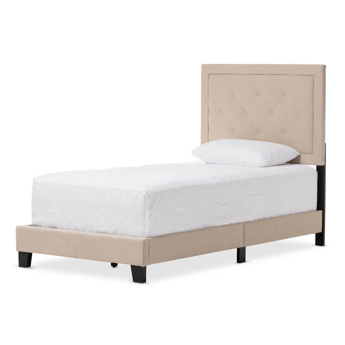Baxton Studio Paris Modern and Contemporary Beige Linen Upholstered Twin Size Tufting Bed  Baxton Studio-beds-Minimal And Modern - 1