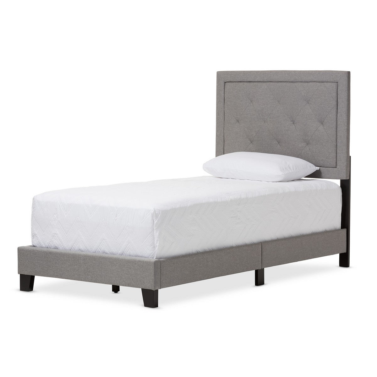 Baxton Studio Paris Modern and Contemporary Grey Fabric Upholstered Twin Size Tufting Bed Baxton Studio-beds-Minimal And Modern - 1
