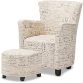 Baxton Studio Benson French Script Patterned Fabric Club Chair and Ottoman Set Baxton Studio-chairs-Minimal And Modern - 1