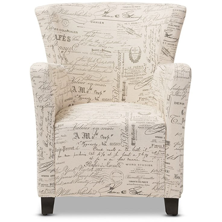 Baxton Studio Benson French Script Patterned Fabric Club Chair and Ottoman Set Baxton Studio-chairs-Minimal And Modern - 2