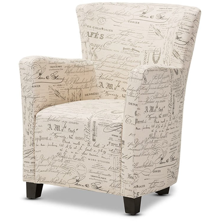 Baxton Studio Benson French Script Patterned Fabric Club Chair and Ottoman Set Baxton Studio-chairs-Minimal And Modern - 3