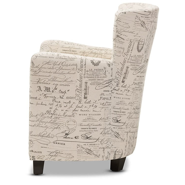 Baxton Studio Benson French Script Patterned Fabric Club Chair and Ottoman Set Baxton Studio-chairs-Minimal And Modern - 4
