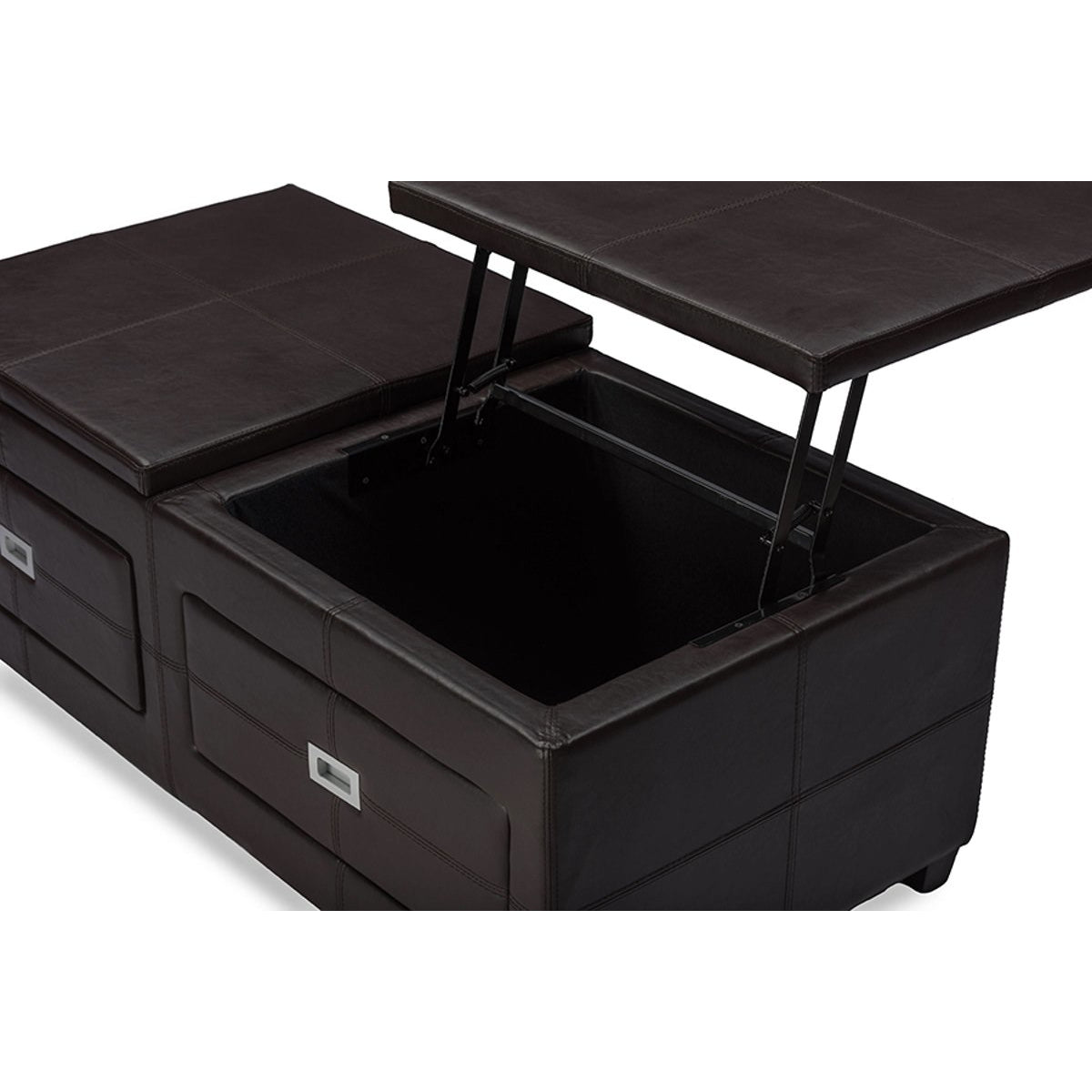 Baxton Studio Indy Modern and Contemporary Functional Lift-top Cocktail Ottoman Table with Storage Drawers and Tray Baxton Studio-coffee tables-Minimal And Modern - 4