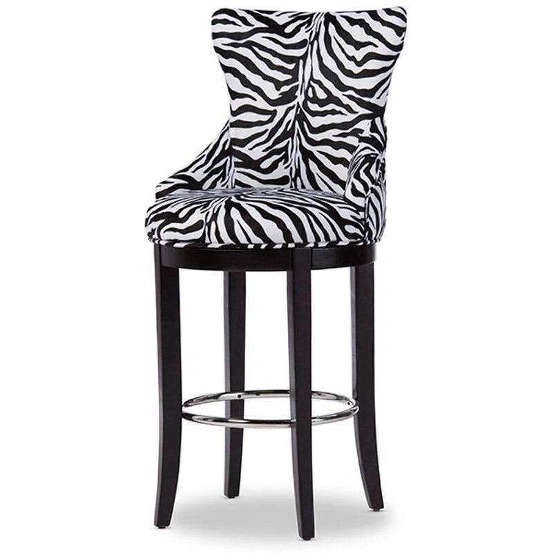 Baxton Studio Peace Modern and Contemporary Zebra-print Patterned Fabric Upholstered Bar Stool with Metal Footrest Baxton Studio-Bar Stools-Minimal And Modern - 1