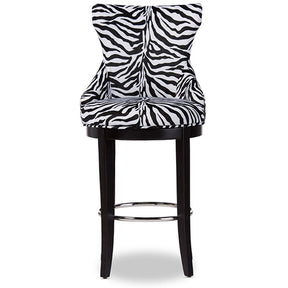 Baxton Studio Peace Modern and Contemporary Zebra-print Patterned Fabric Upholstered Bar Stool with Metal Footrest Baxton Studio-Bar Stools-Minimal And Modern - 2