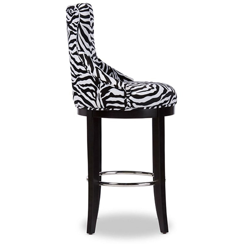 Baxton Studio Peace Modern and Contemporary Zebra-print Patterned Fabric Upholstered Bar Stool with Metal Footrest Baxton Studio-Bar Stools-Minimal And Modern - 3