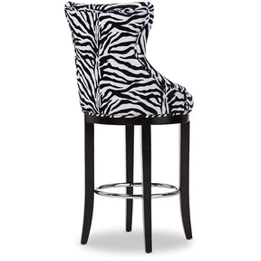 Baxton Studio Peace Modern and Contemporary Zebra-print Patterned Fabric Upholstered Bar Stool with Metal Footrest Baxton Studio-Bar Stools-Minimal And Modern - 4