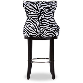 Baxton Studio Peace Modern and Contemporary Zebra-print Patterned Fabric Upholstered Bar Stool with Metal Footrest Baxton Studio-Bar Stools-Minimal And Modern - 5