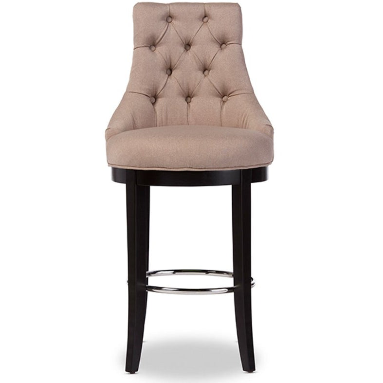 Baxton Studio Harmony Modern and Contemporary Button-tufted Beige Fabric Upholstered Bar Stool with Metal Footrest Baxton Studio-Bar Stools-Minimal And Modern - 1