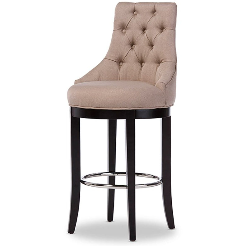 Baxton Studio Harmony Modern and Contemporary Button-tufted Beige Fabric Upholstered Bar Stool with Metal Footrest Baxton Studio-Bar Stools-Minimal And Modern - 2